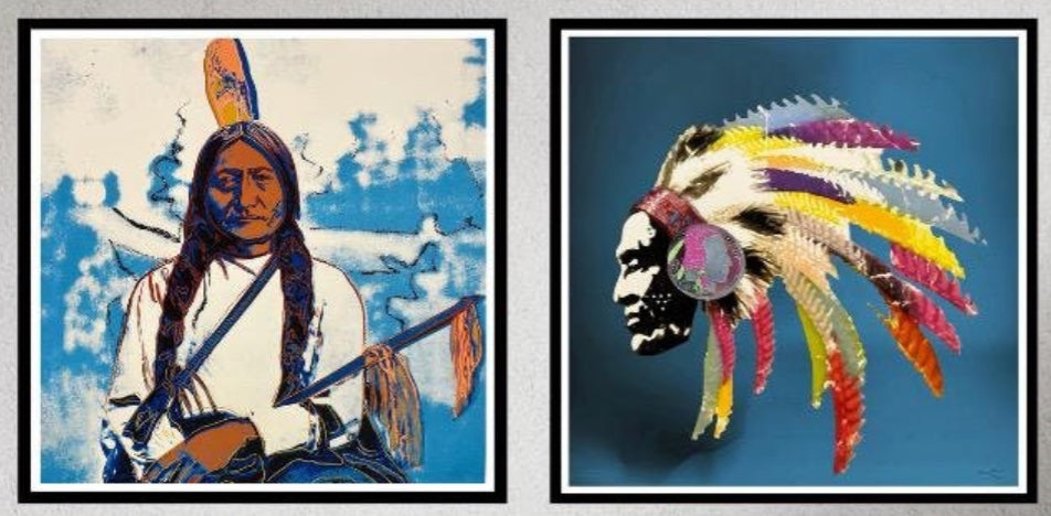 WARHOL & FENZOLINI- 2 Piece Pkg.-"Sitting Bull- Trial Blue"& "Tribal Pride-Blue" iFusionism- Superb Quality- 36x36" Wall Art