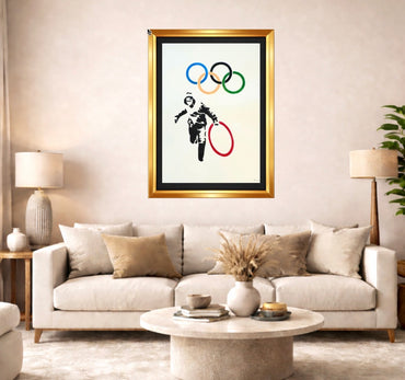 BANKSY-"Olympic Rings Looter"- Original Spray Painting- Hand done-Urban Art Graffiti- Signed-Full sized | Iconic Street Art