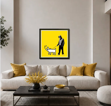 Banksy – "Barking Dog" (Yellow)-Screenprint Signed-Graffiti Street Art- UrbanDecor- 27 5/8 x 27 5/8" | Iconic Street Art