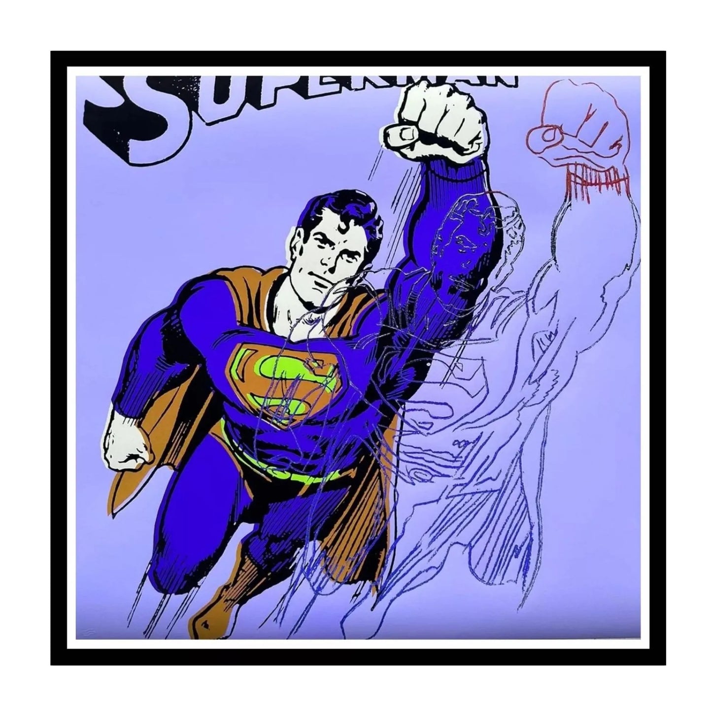 ANDY WARHOL- "SUPERMAN" TRIAL Silkscreen Proof Edition -Diamond Dust- Purple- Myths - 38x38" Wall Art
