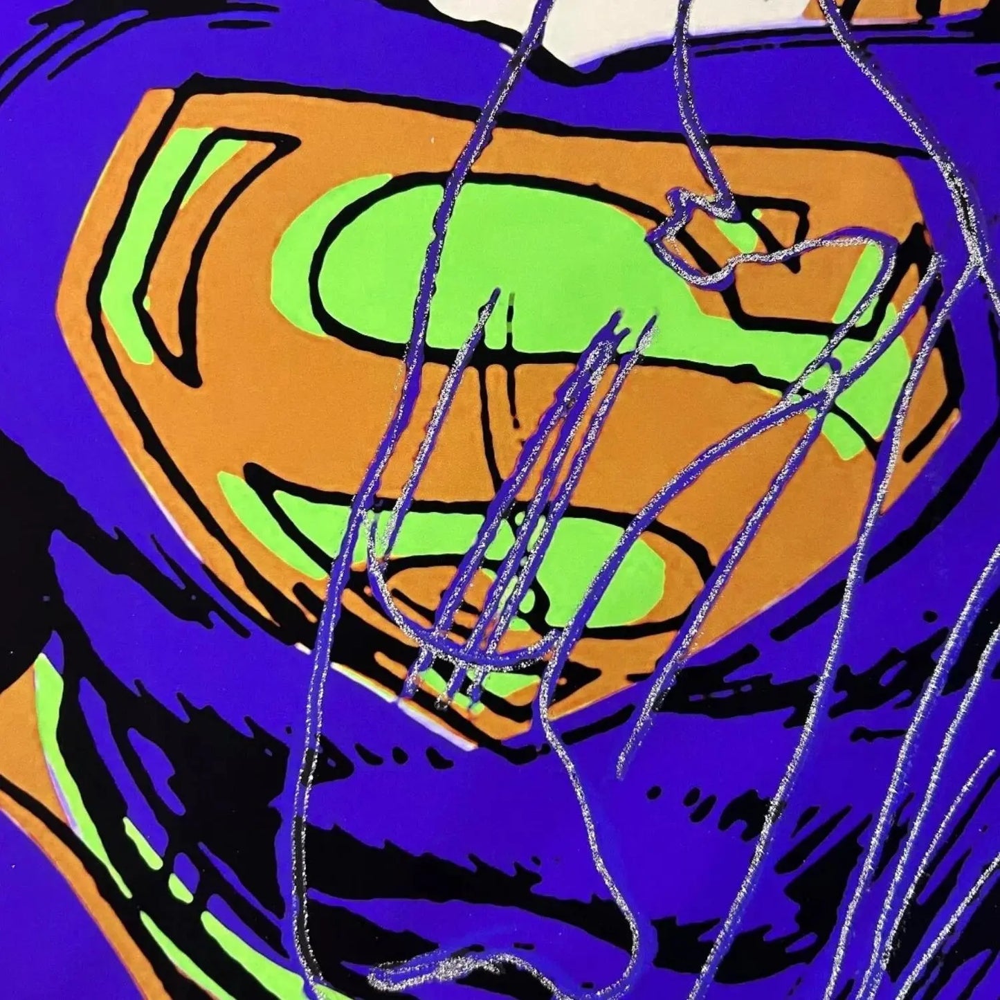 ANDY WARHOL- "SUPERMAN" TRIAL Silkscreen Proof Edition -Diamond Dust- Purple- Myths - 38x38" Wall Art