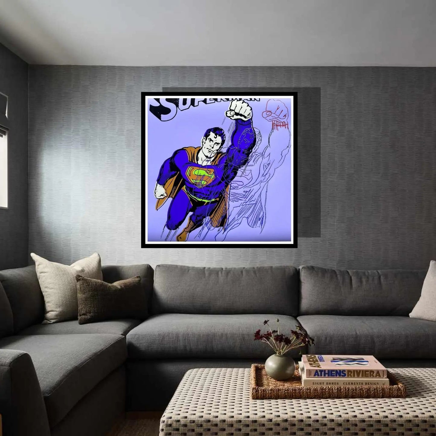 ANDY WARHOL- "SUPERMAN" TRIAL Silkscreen Proof Edition -Diamond Dust- Purple- Myths - 38x38" Wall Art