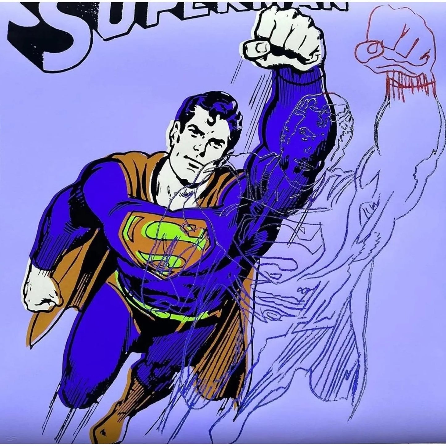 ANDY WARHOL- "SUPERMAN" TRIAL Silkscreen Proof Edition -Diamond Dust- Purple- Myths - 38x38" Wall Art