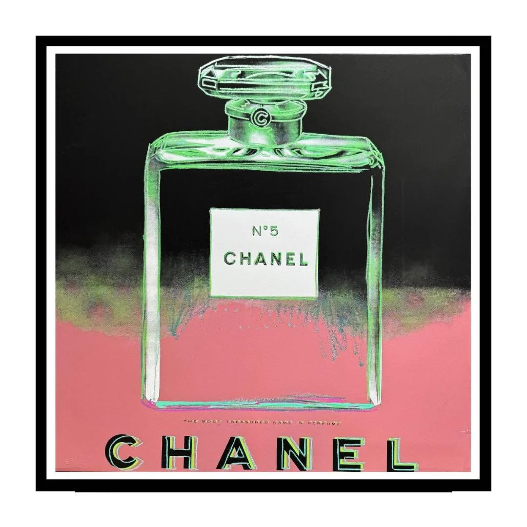 ANDY WARHOL "Chanel"- Pink/Green Trial Proof Screenprint- Diamond Dust - Museum Board - 38x38" Wall Art