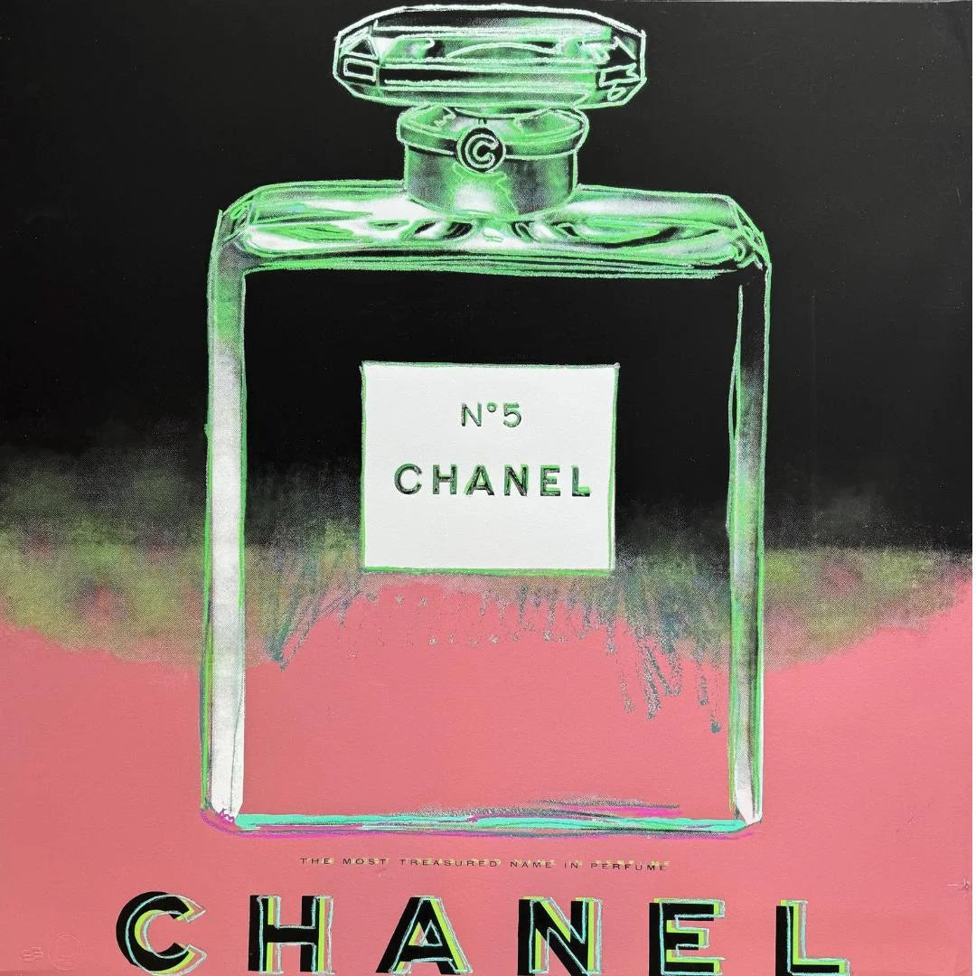 ANDY WARHOL "Chanel"- Pink/Green Trial Proof Screenprint- Diamond Dust - Museum Board - 38x38" Wall Art