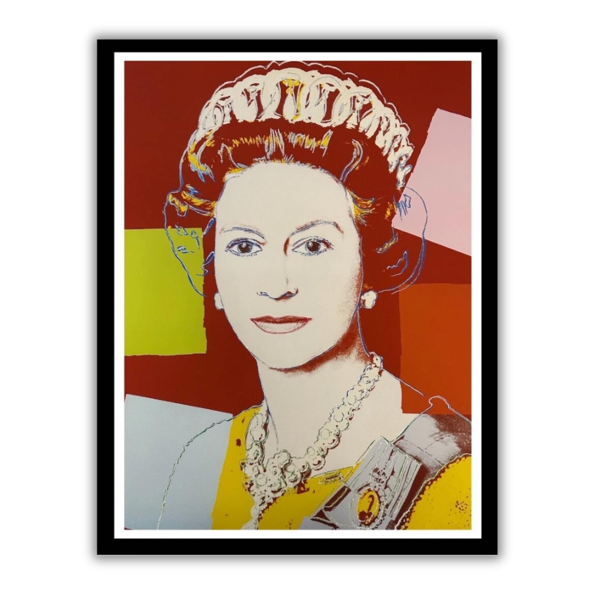 Framed artwork of a stylized portrait with a red and yellow background