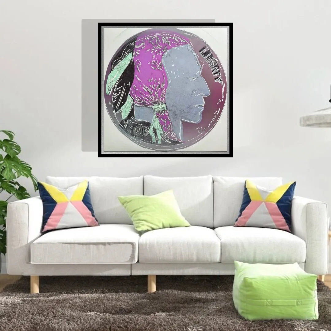 ANDY WARHOL– “Indian Nickel"- Multicolor Trial Screenprint- Cowboys and Indians- Unsigned Proof- Museum Quality 36x36" Wall Art