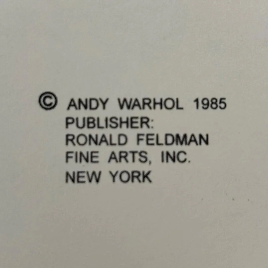 Copyright notice for Andy Warhol from 1985, published by Ronald Feldman Fine Arts, Inc., New York.