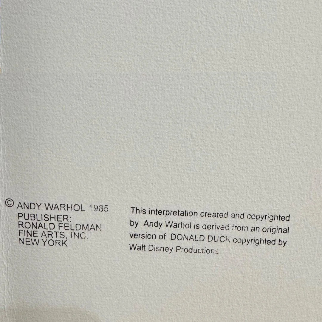 Text on a textured gray background with copyright information for Andy Warhol and Ronald Feldman Fine Arts, Inc.