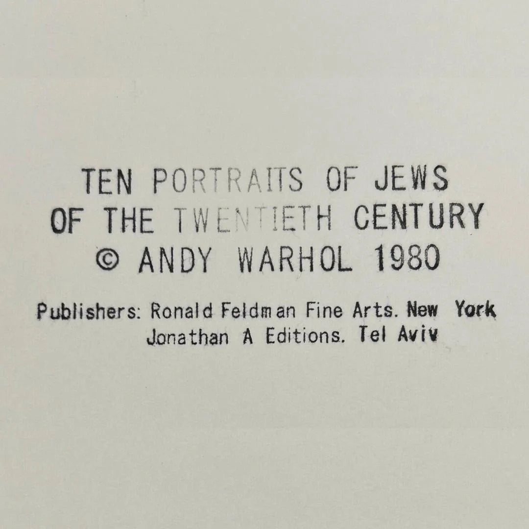 Text on a beige background for 'Ten Portraits of Jews of the Twentieth Century' by Andy Warhol, 1980.