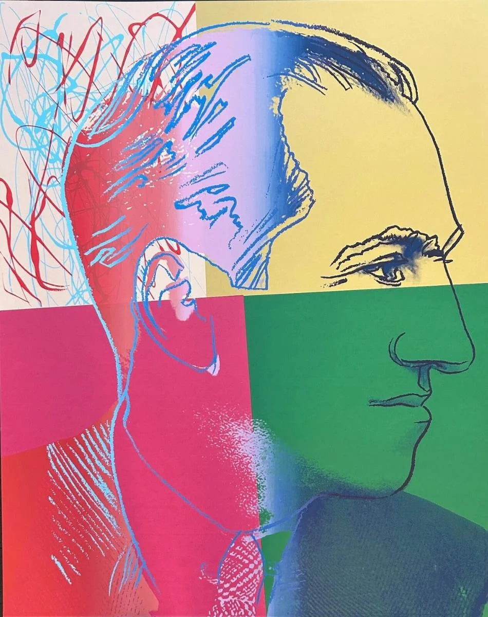 Colorful abstract portrait of a face with a yellow background