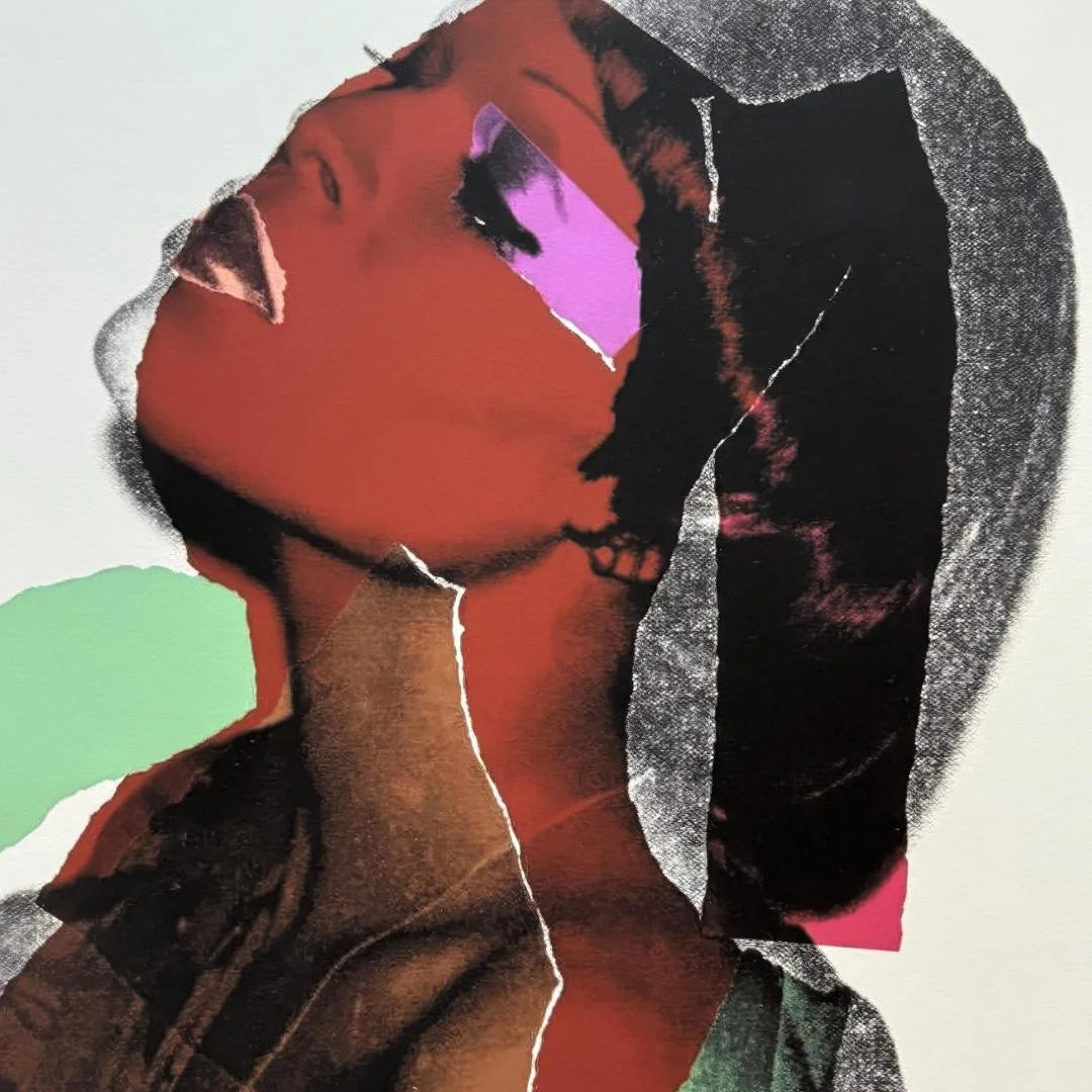 Collage of a person with abstract shapes and colors