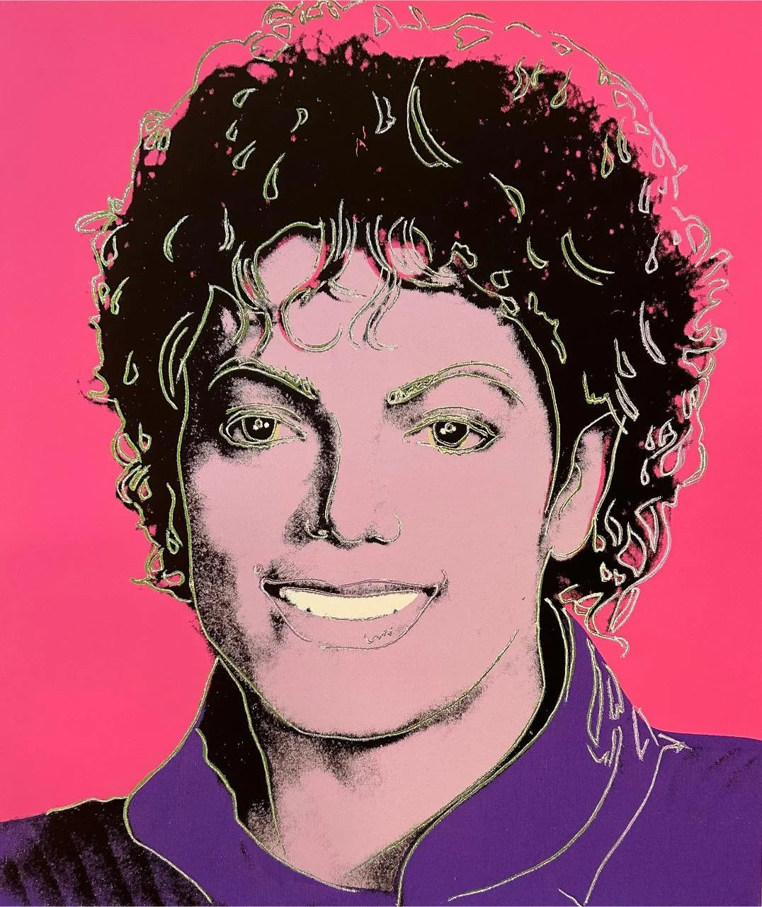 Pop art style portrait of Michael Jackson with a bright pink background