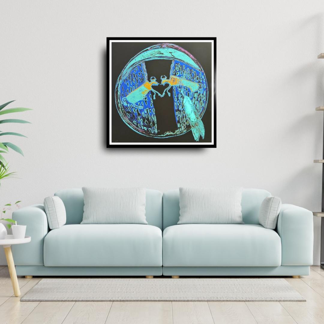 ANDY WARHOL– “Indian Shield"- Blue Trial Screenprint- Cowboys and Indians- Unsigned Proof- Museum Quality 36x36" Wall Art