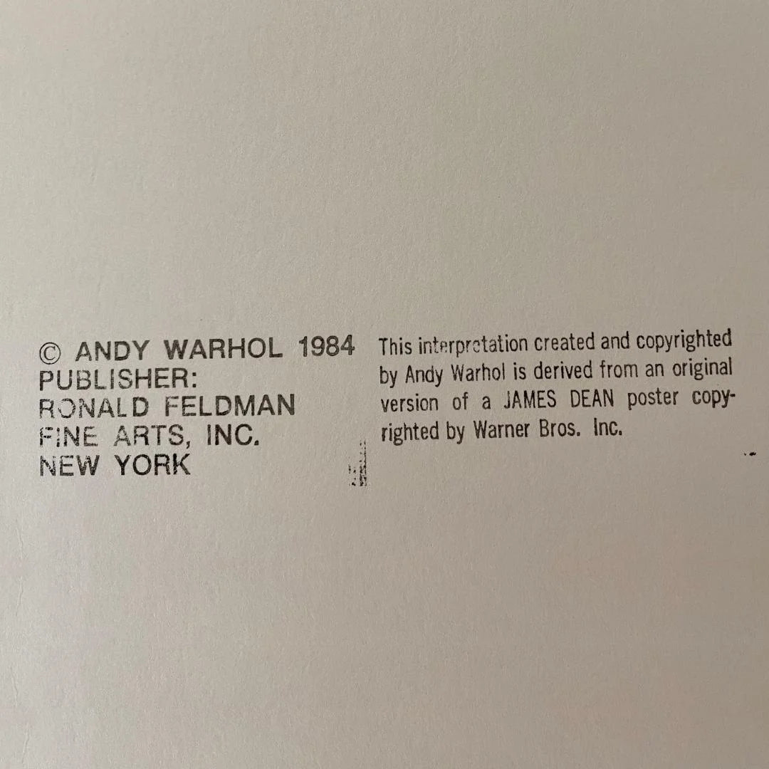 Text on a beige background indicating copyright information for Andy Warhol and Ronald Feldman Fine Arts, Inc.