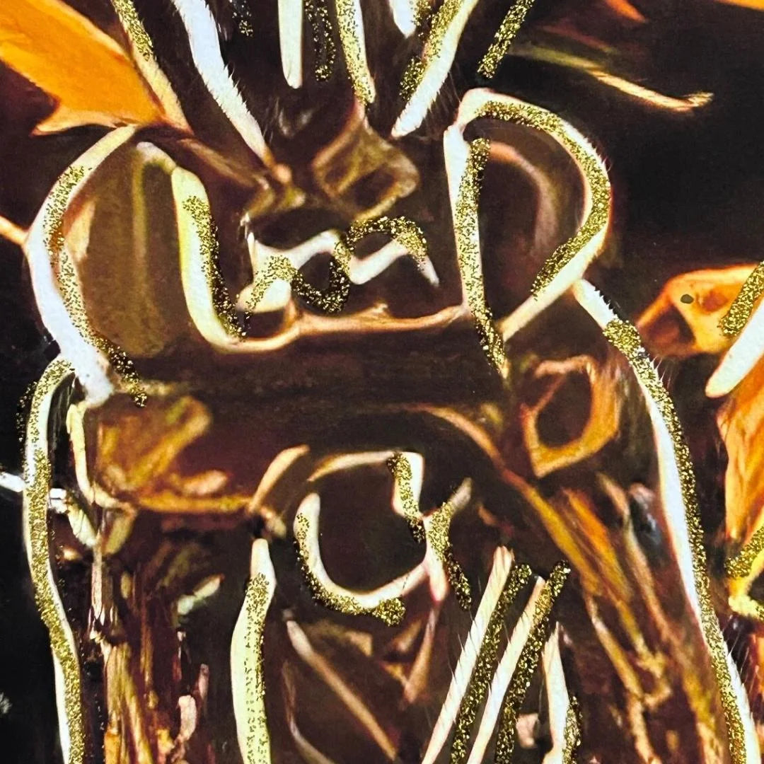 Intricate patterns and gold accents on a dark background