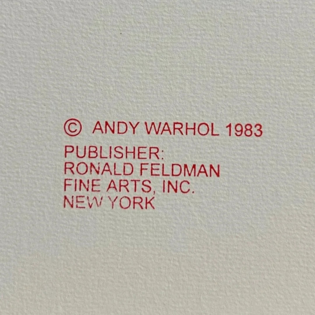 Red text on a textured beige background indicating Andy Warhol's copyright and publisher details.