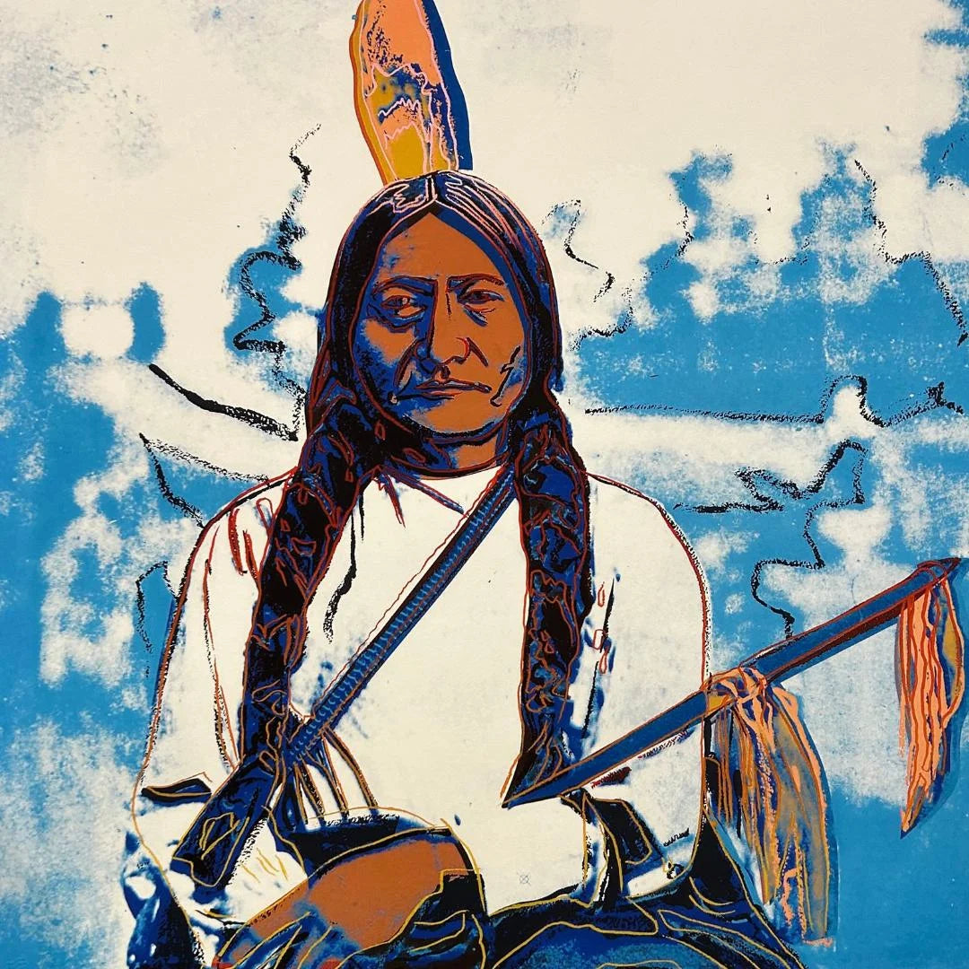 ANDY WARHOL– “Sitting Bull"- Blue Trial Screenprint- Cowboys and Indians- Unsigned Proof- Museum Quality 36x36" Wall Art