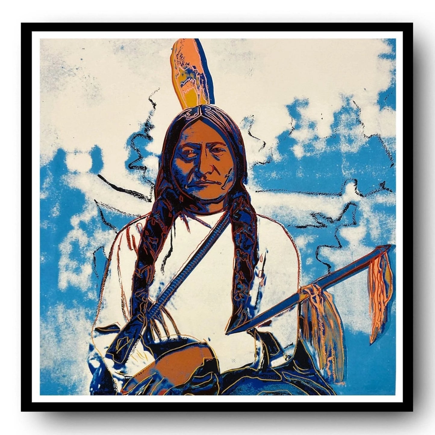 ANDY WARHOL– “Sitting Bull"- Blue Trial Screenprint- Cowboys and Indians- Unsigned Proof- Museum Quality 36x36" Wall Art
