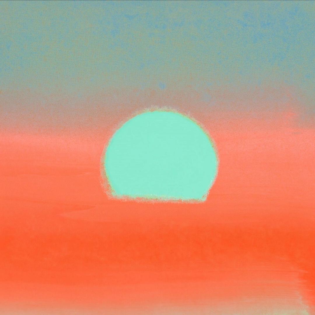 Abstract artwork with a central turquoise circle on a gradient background