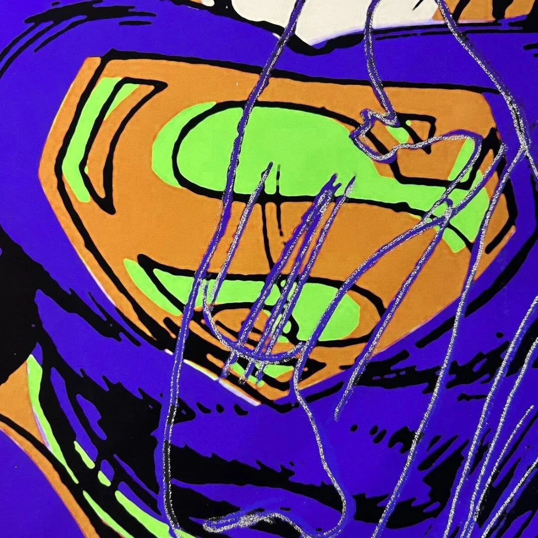 Superman logo with a stylized purple background