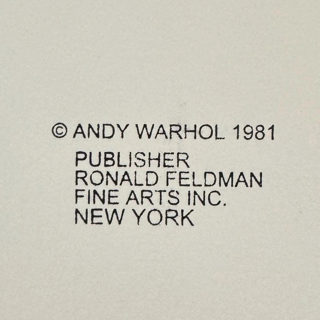Text attribution to Andy Warhol and Ronald Feldman Fine Arts Inc. on a beige background