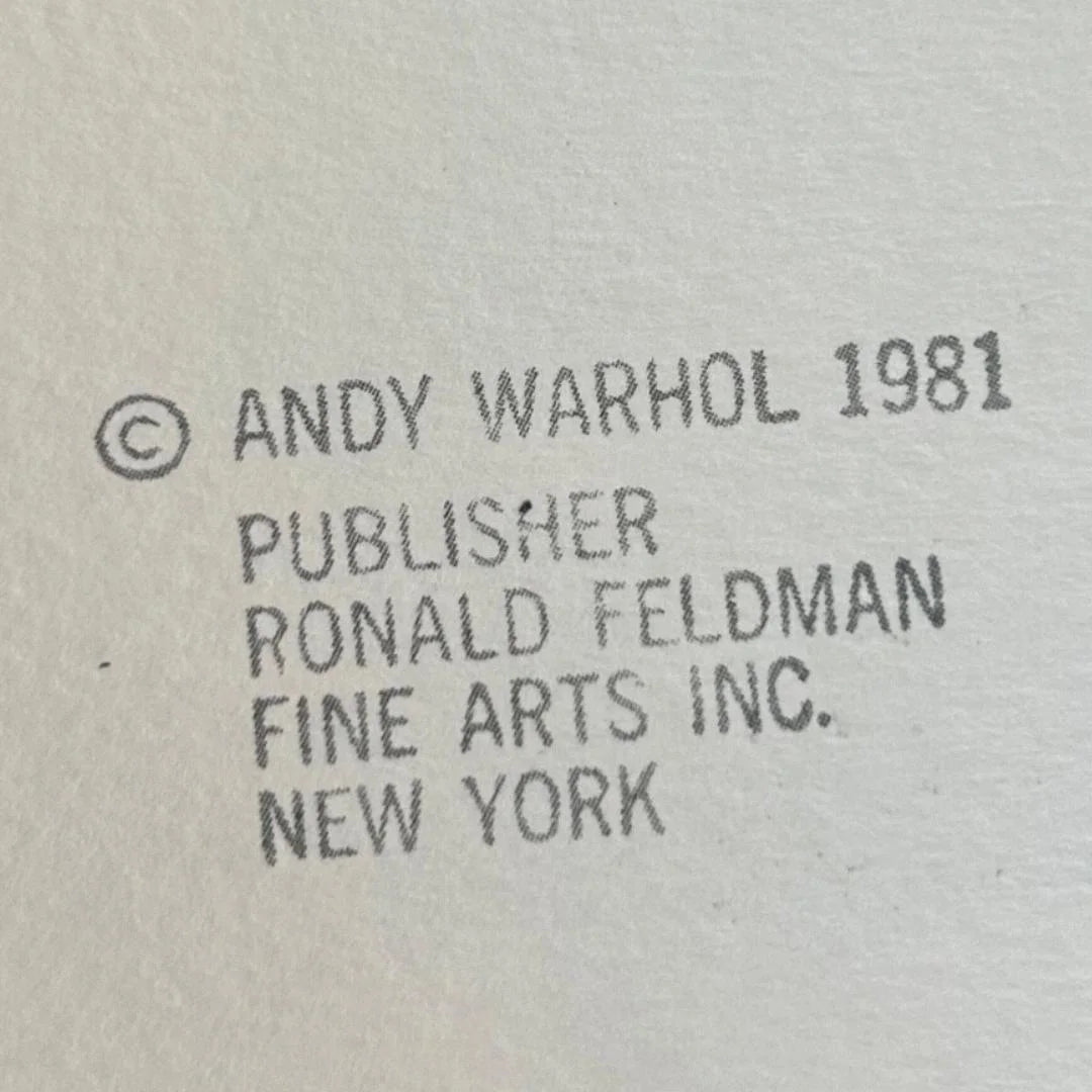 Copyright notice for Andy Warhol from 1981, published by Ronald Feldman Fine Arts Inc., New York.