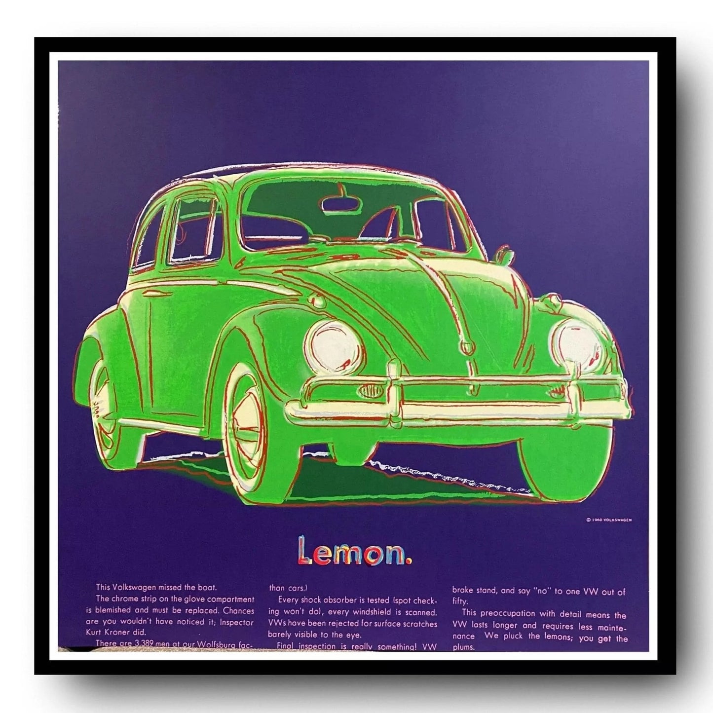 ANDY WARHOL "Volkswagen" Silkscreen Proof-Museum Quality- Ads Suite -38x38" Wall Art