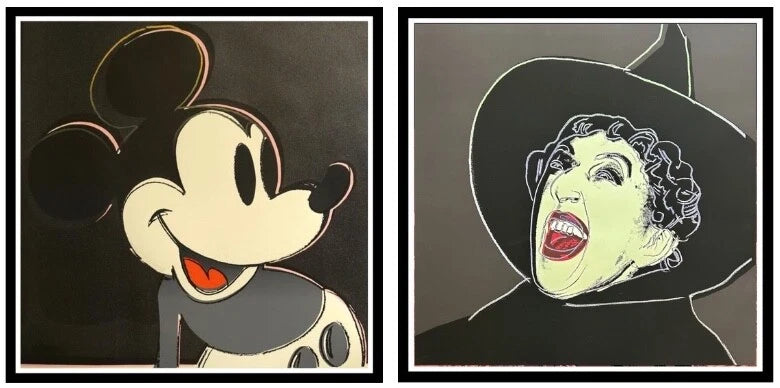 ANDY WARHOL– 2 Piece Pkg: “Mickey & Witch Trial"-Silkscreen Proofs- Diamond Dust Myths- Museum Board-38 x 38" Wall Art