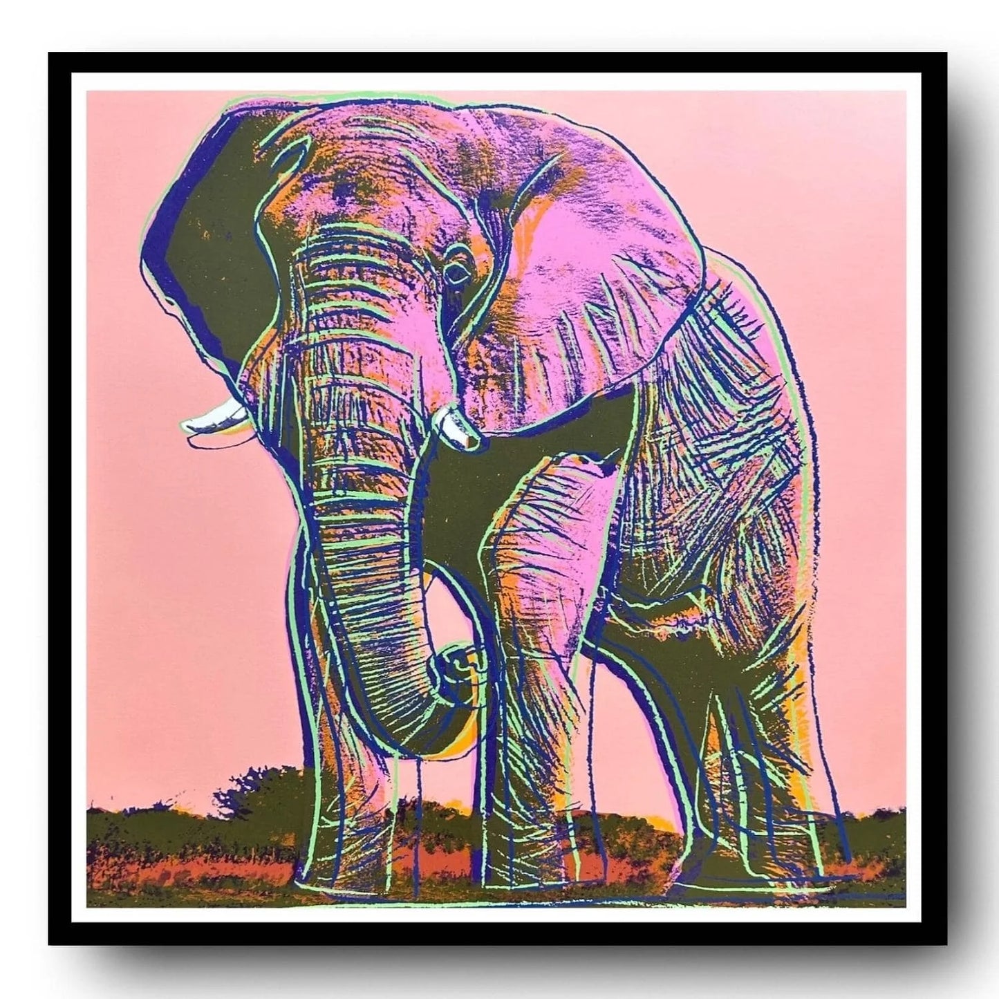 ANDY WARHOL “African Elephant" Silkscreen Proof– Endangered Species-Museum Quality- 38 X 38" Wall Art