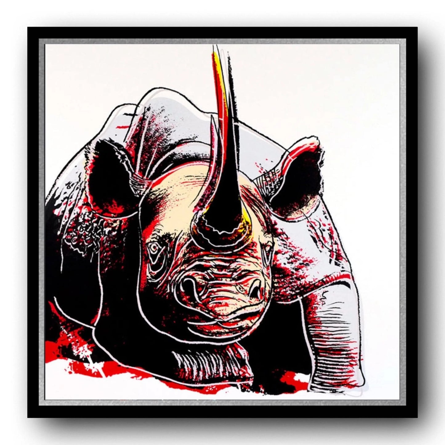 ANDY WARHOL “Black Rhino" Silkscreen Trial Proof– Endangered Species-Museum Quality- 38 X 38" Animal Wall Art