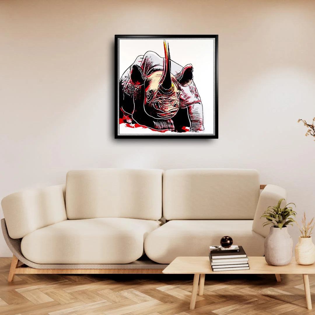 ANDY WARHOL “Black Rhino" Silkscreen Trial Proof– Endangered Species-Museum Quality- 38 X 38" Animal Wall Art