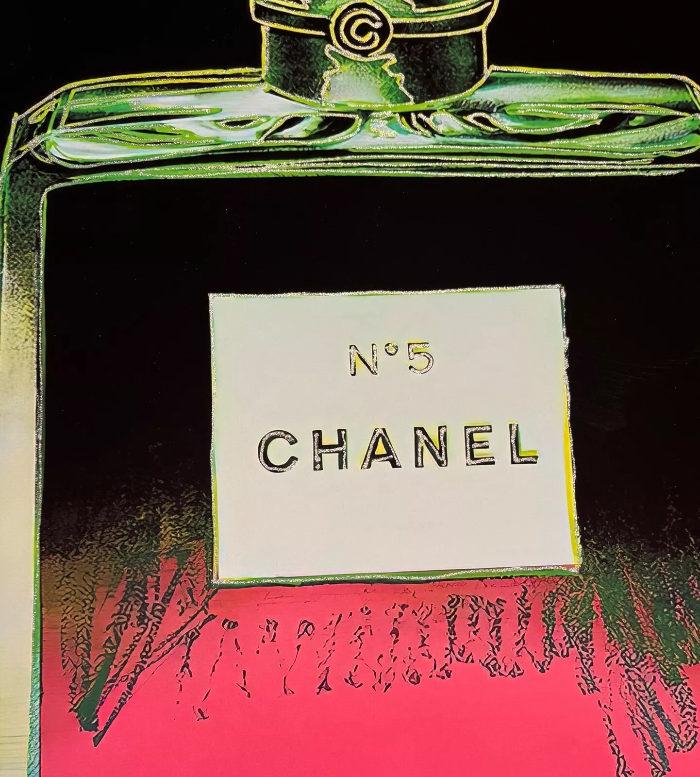ANDY WARHOL – "Chanel"- Pink/Green Trial Proof Screenprint- Diamond Dust-Ads Suite -38x38" Wall Art