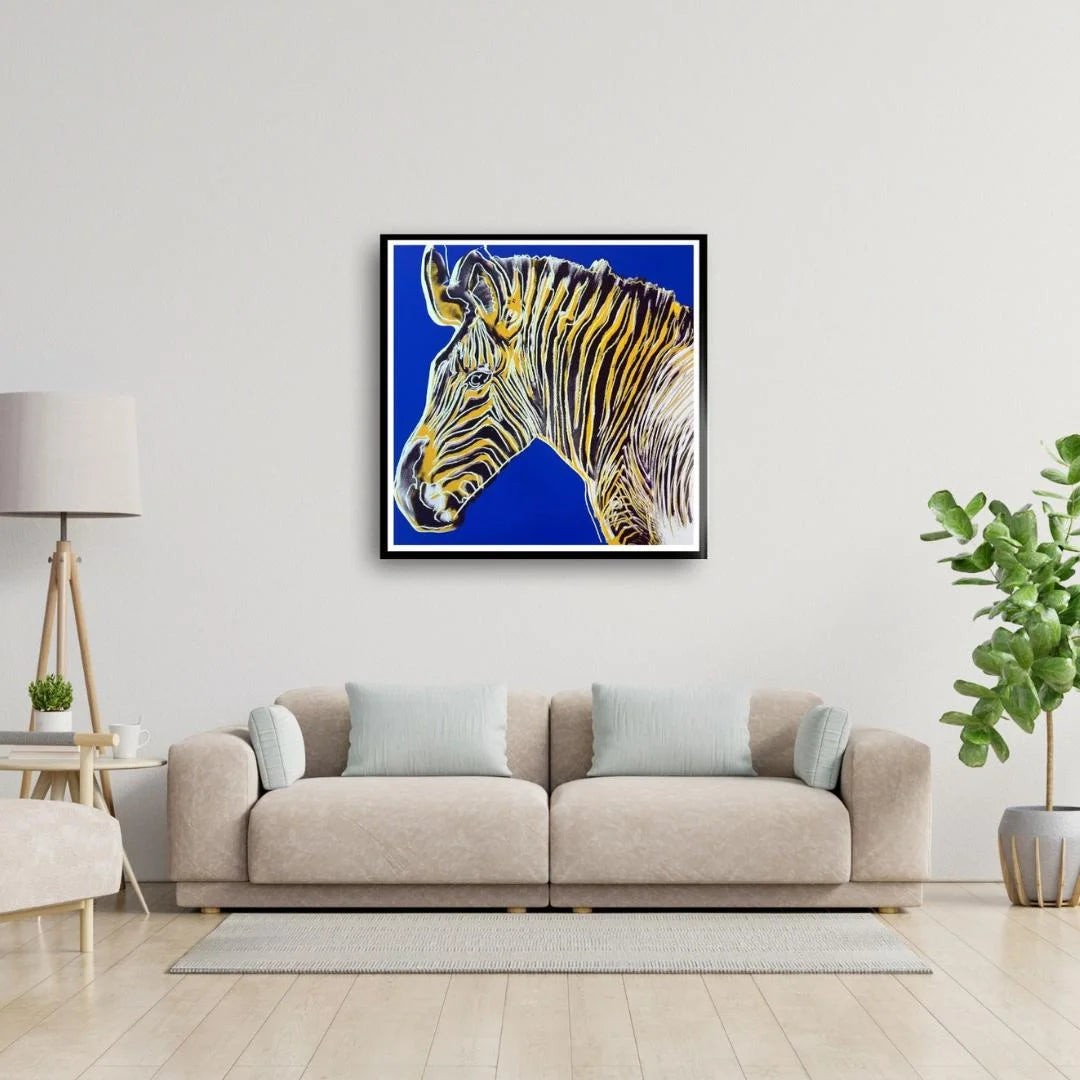 ANDY WARHOL–“Zebra" Blue-Yellow Trial-Endangered Species Screenprint- Diamond Dust- Museum Quality-38 X 38" Wall Art