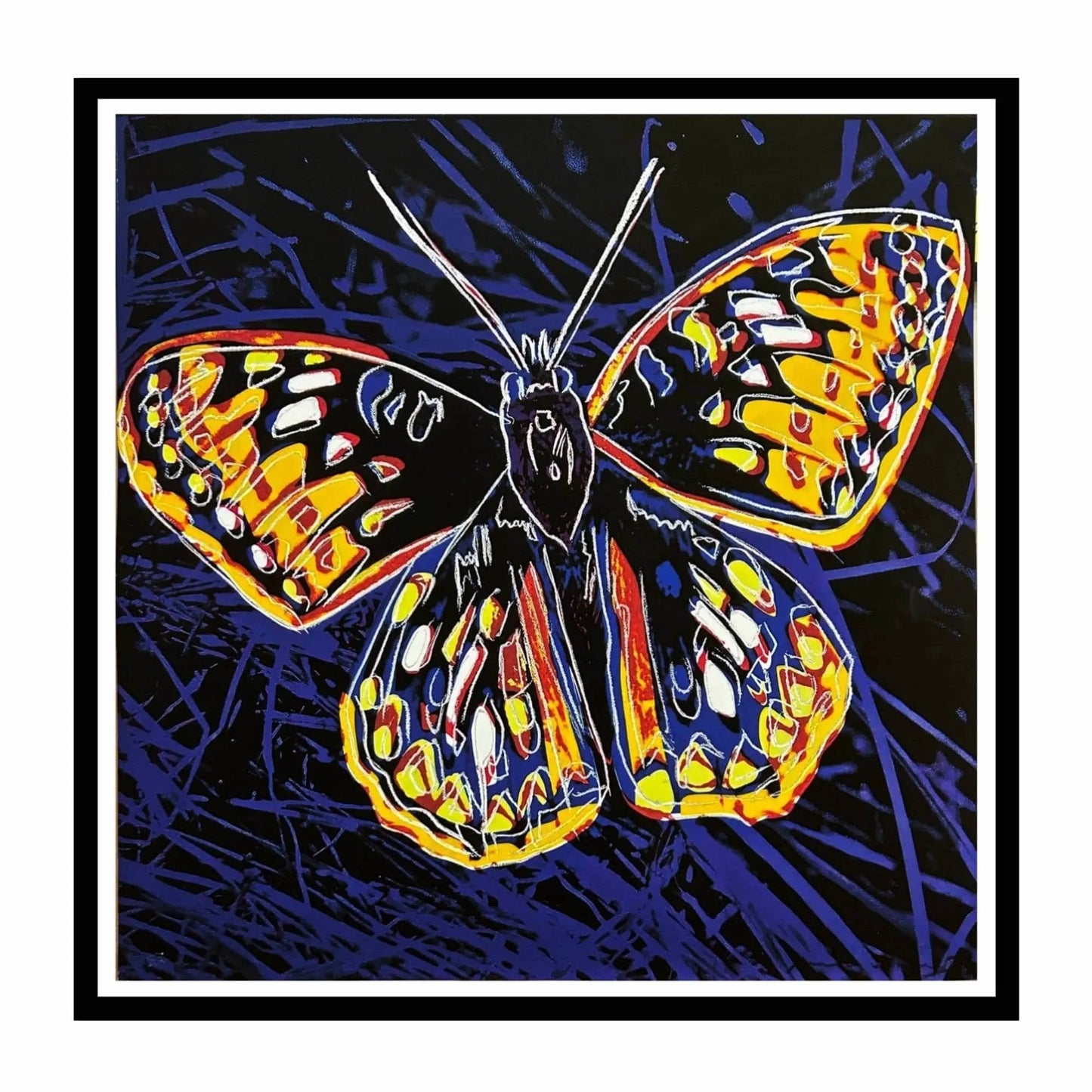 ANDY WARHOL–“Silverspot" Blue & Yellow Trial Butterfly- Endangered Species Screenprint- Diamond Dust- Museum Quality-38 X 38" Wall Art