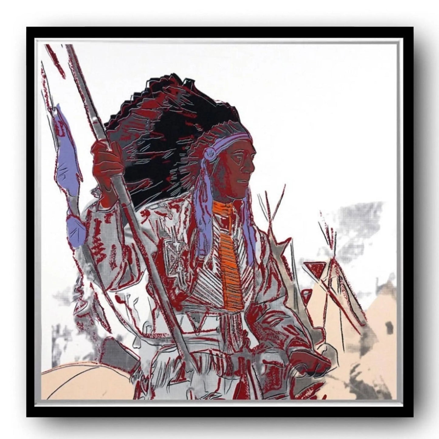 ANDY WARHOL– “War Bonnet"- Trial Screenprint- Cowboys and Indians- Unsigned Proof- Museum Quality 36x36" Wall Art