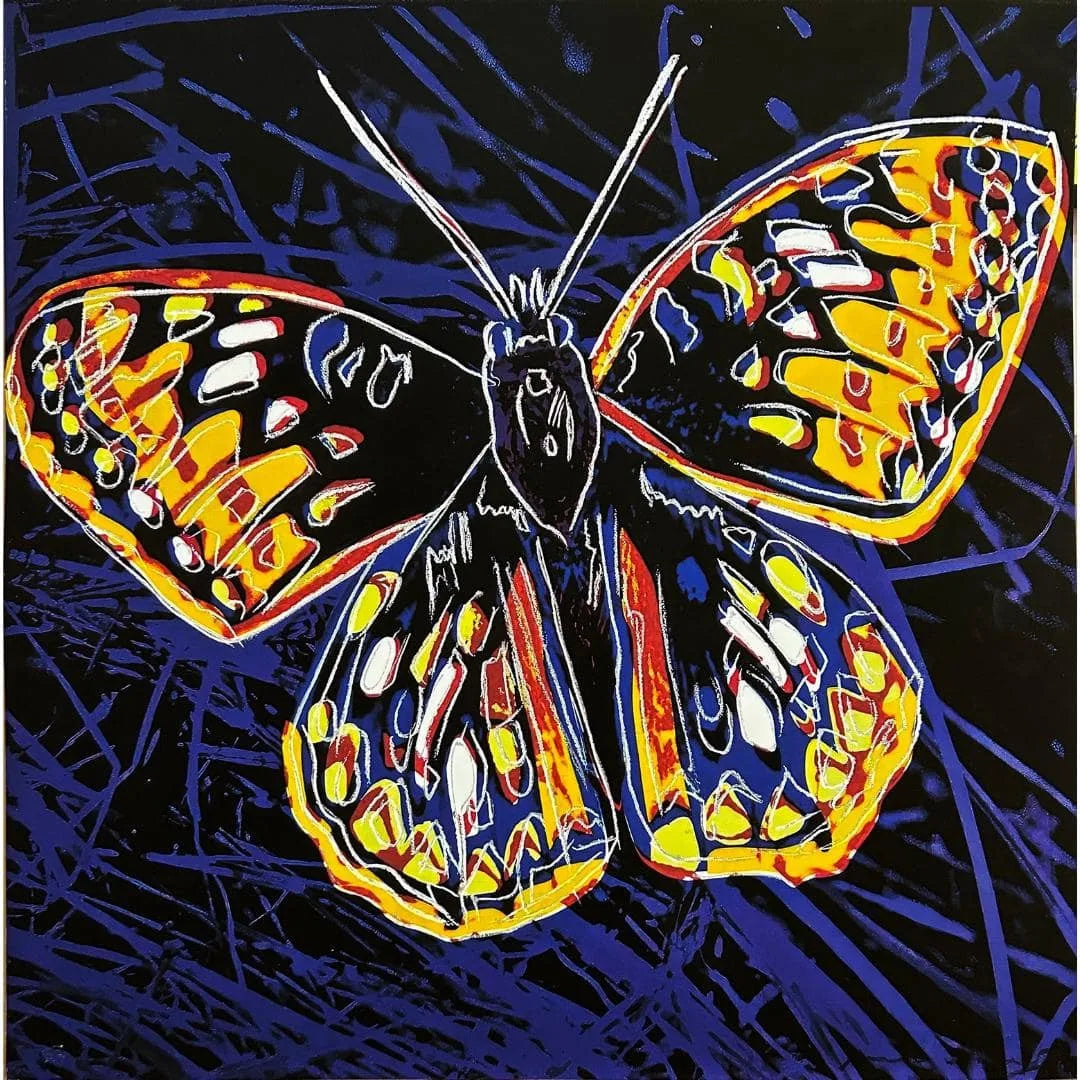 ANDY WARHOL–“Silverspot" Blue & Yellow Trial Butterfly- Endangered Species Screenprint- Diamond Dust- Museum Quality-38 X 38" Wall Art