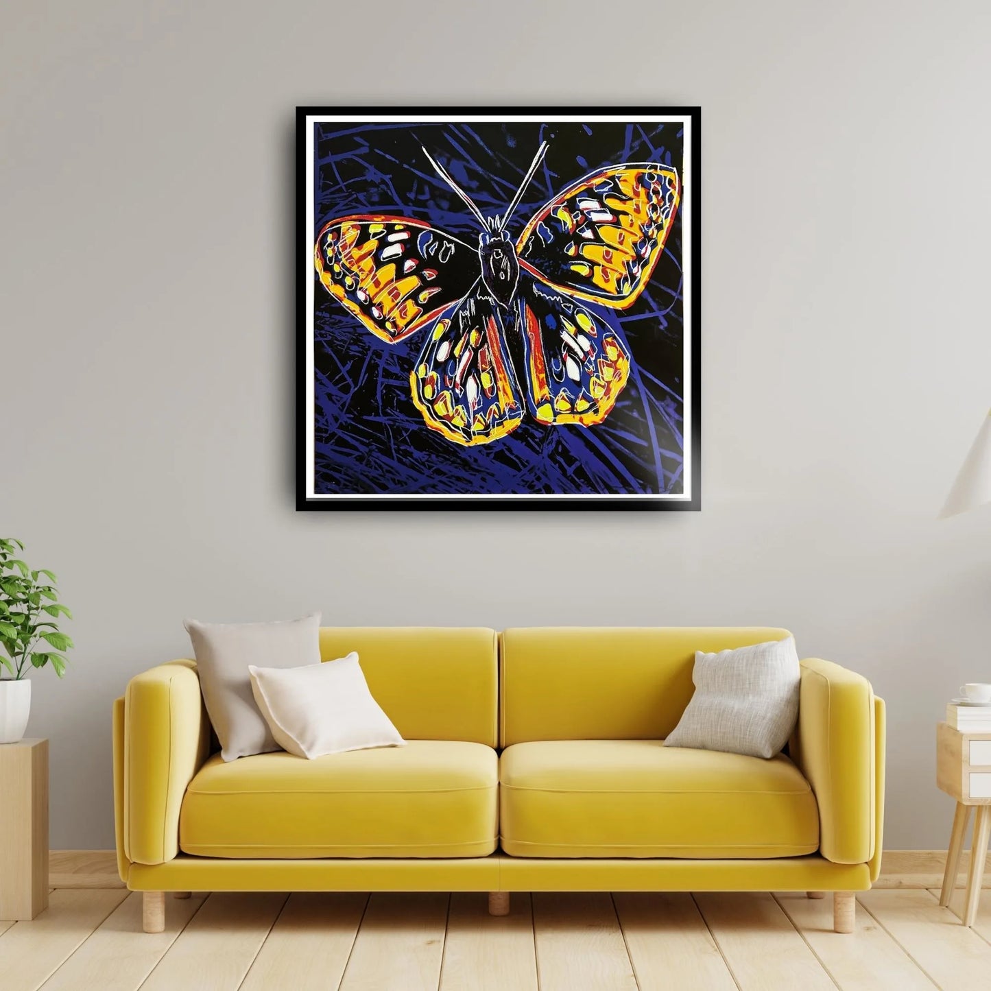 ANDY WARHOL–“Silverspot" Blue & Yellow Trial Butterfly- Endangered Species Screenprint- Diamond Dust- Museum Quality-38 X 38" Wall Art