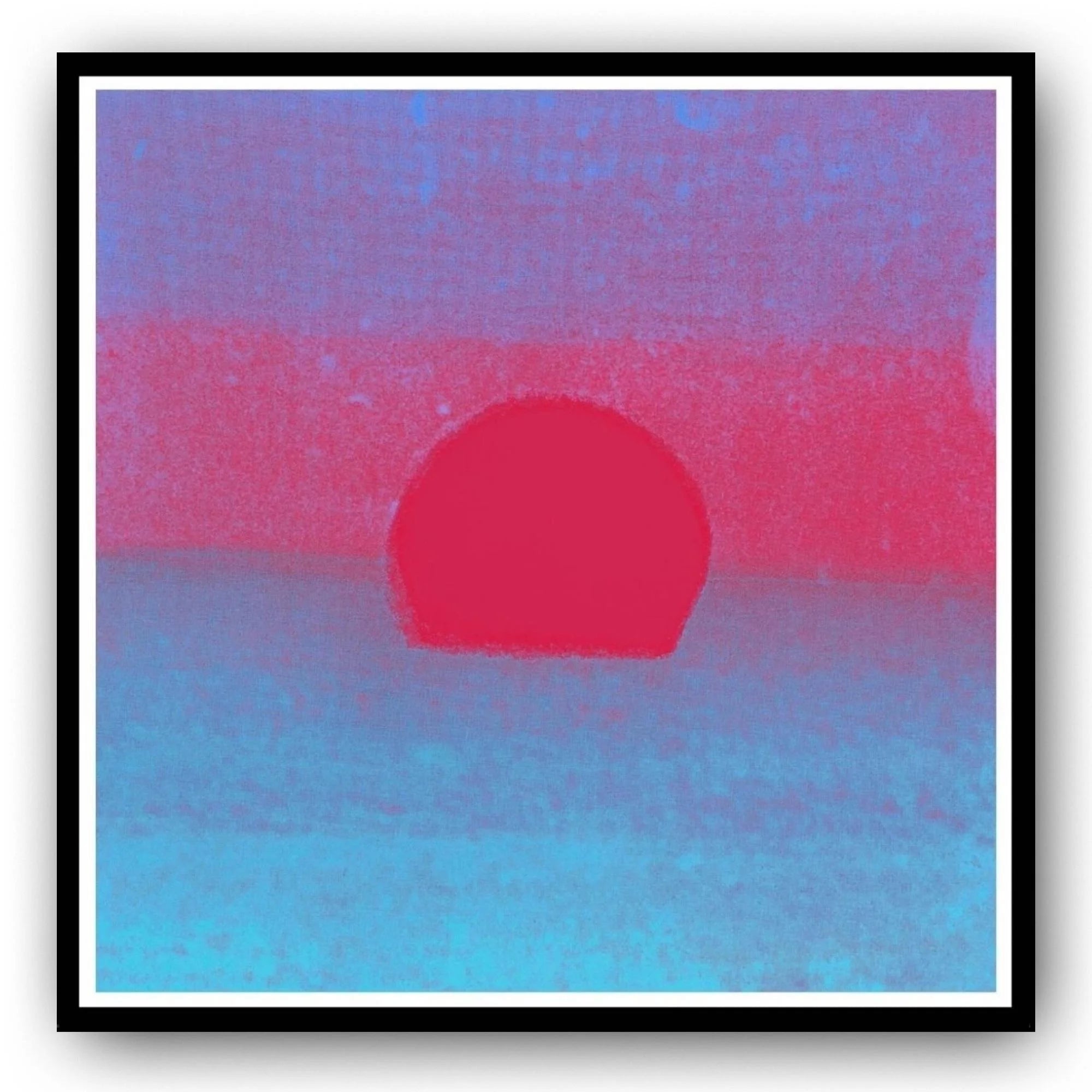 Abstract art print with a red sunset on a blue and pink gradient background