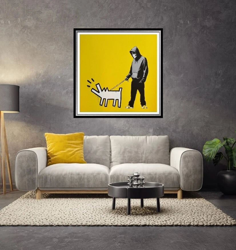 BANKSY -"Barking Dog" (Yellow) -Screen Print Paper Wall Art Decor - 27 5/8 x 27 5/8"
