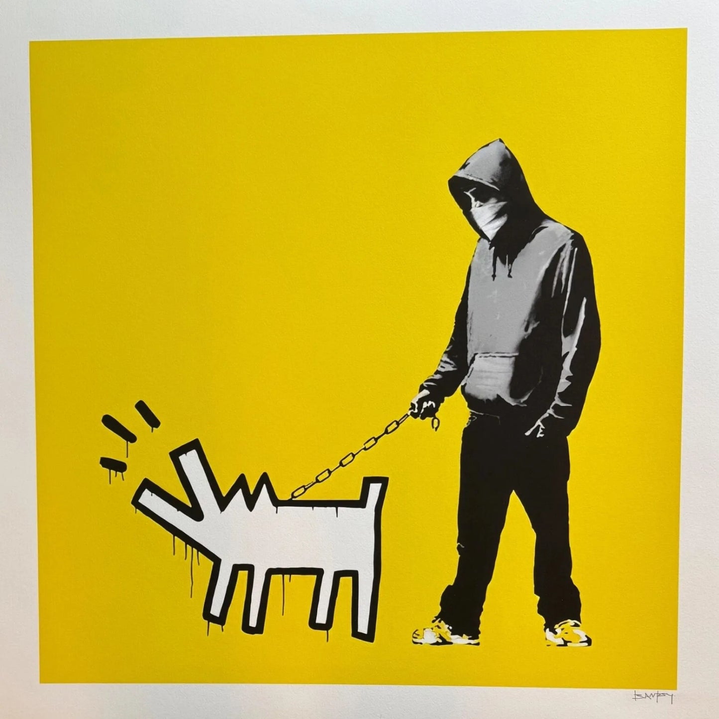 BANKSY -"Barking Dog" (Yellow) -Screen Print Paper Wall Art Decor - 27 5/8 x 27 5/8"