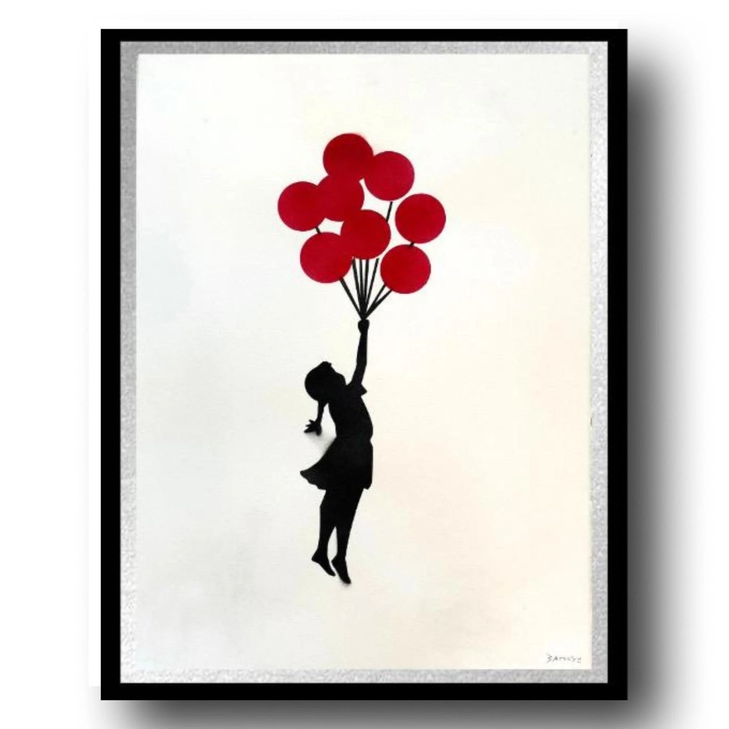 BANKSY –"8 Red Balloons"- Original Sprayed black & red paint- Signed- Museum Quality- Full sized-Wall Art