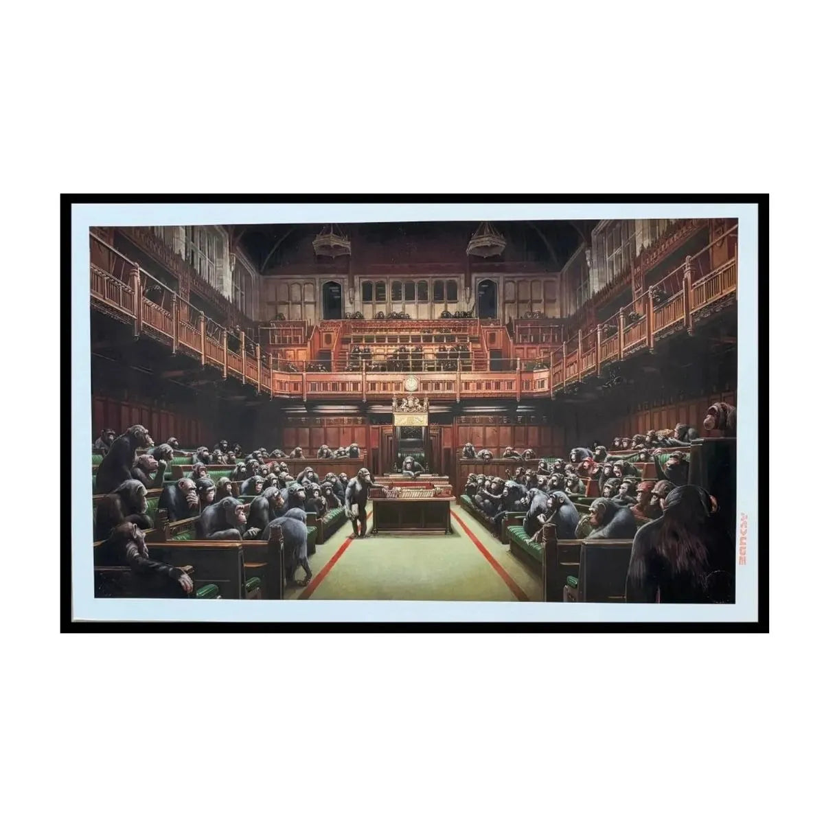 Banksy "Monkey Parliament"- Stamped "BANKSY" - Size 29 1/2 x 18" Wall Art