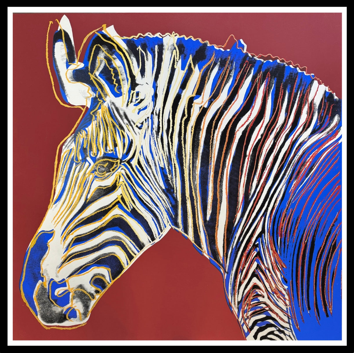 ANDY WARHOL “Zebra"-Maroon Trial Screenprint –Diamond Dust- Endang.Species Proof- Museum Quality 38 X 38"Wall Art