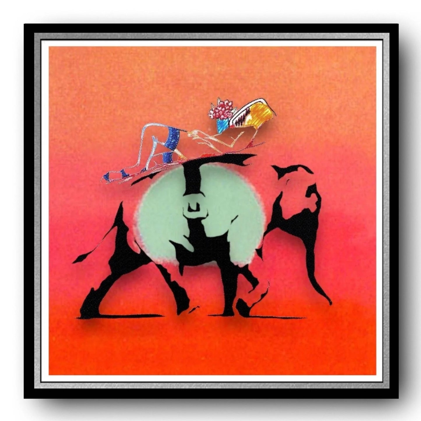 FENZOLINI "ELEPHANT RIDE" Red - Screenprint- Hand Signed, Numbered - Warhol, Banksy - 31 1/2 x 31 1/2"