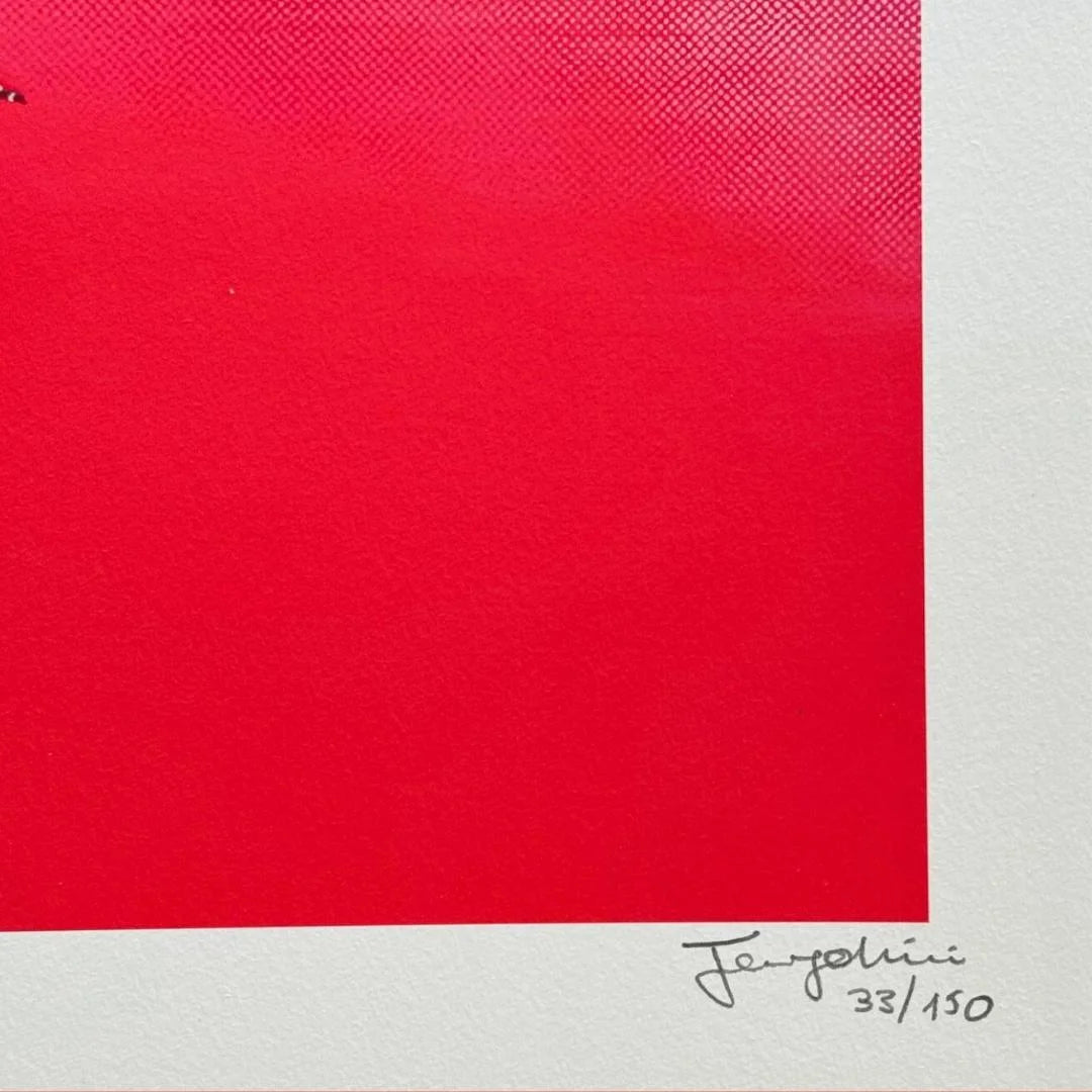 FENZOLINI "ELEPHANT RIDE" Red - Screenprint- Hand Signed, Numbered - Warhol, Banksy - 31 1/2 x 31 1/2"