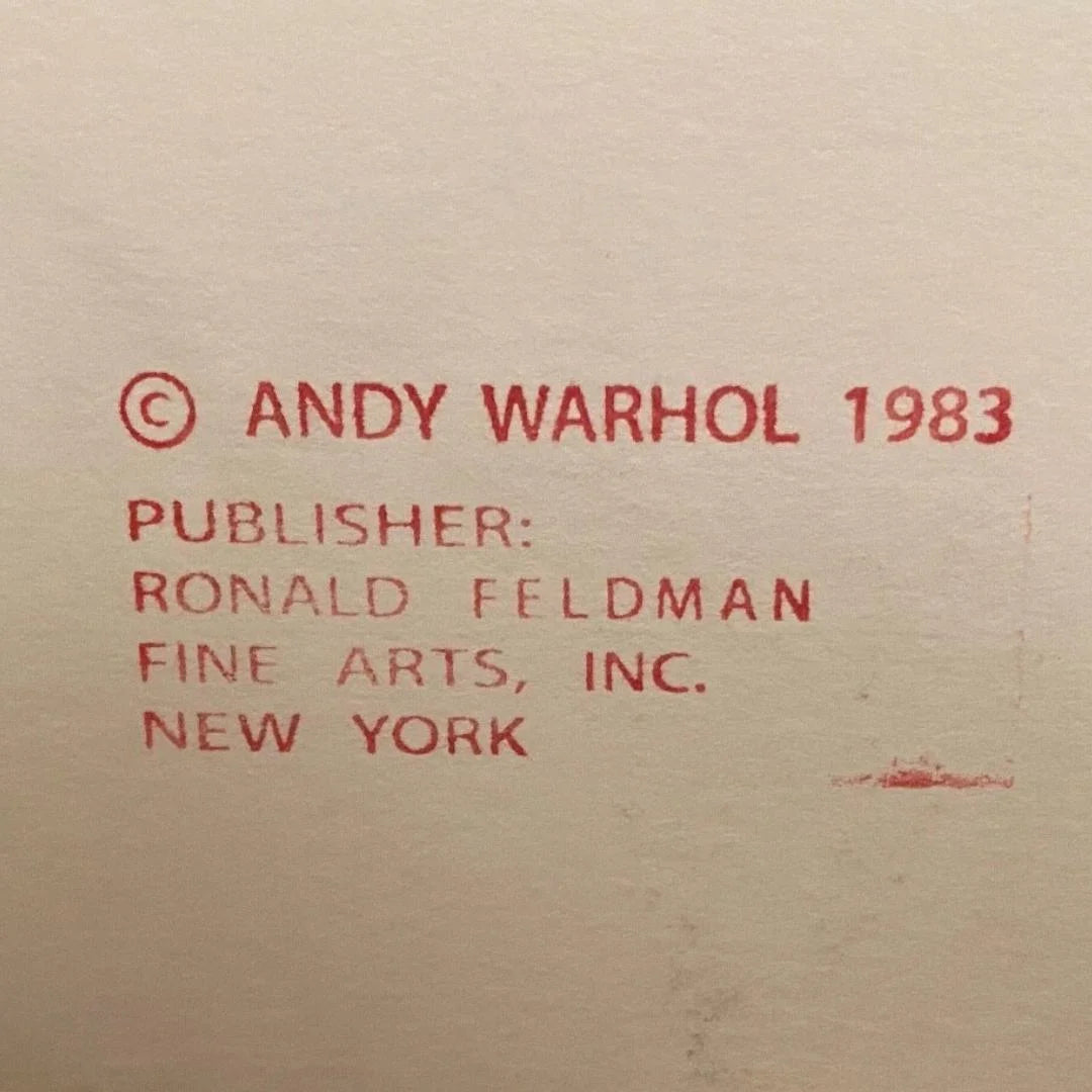 Red text on a beige background indicating Andy Warhol copyright and publisher information.
