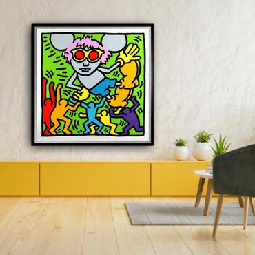 Colorful abstract artwork in a modern living room setting