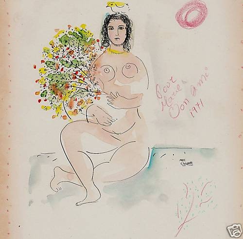 CHAGALL- Original Watercolor/ Painting on Paper; Perfect Signature. PHD Approval. Appraisal- Investment Quality. Unframed.