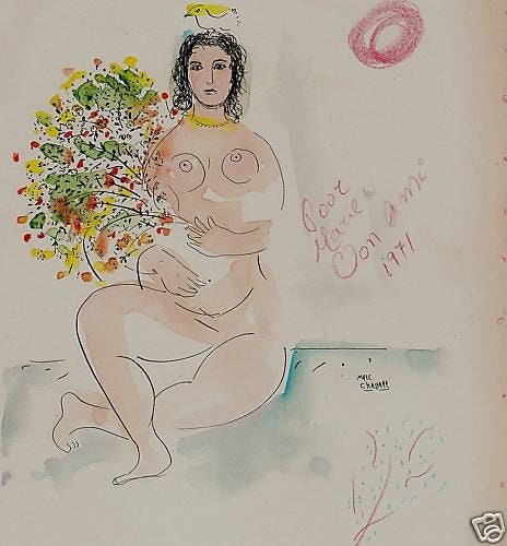 CHAGALL- Original Watercolor/ Painting on Paper; Perfect Signature. PHD Approval. Appraisal- Investment Quality. Unframed.